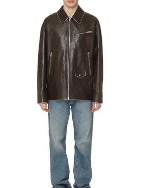Gucci Dark Brown Leather Bomber Jacket